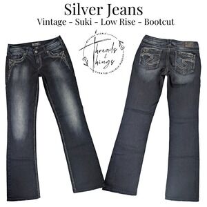 Silver Jeans Womens 30 Dark Denim Suki Low Rise Bootcut Embellished Y2k Western